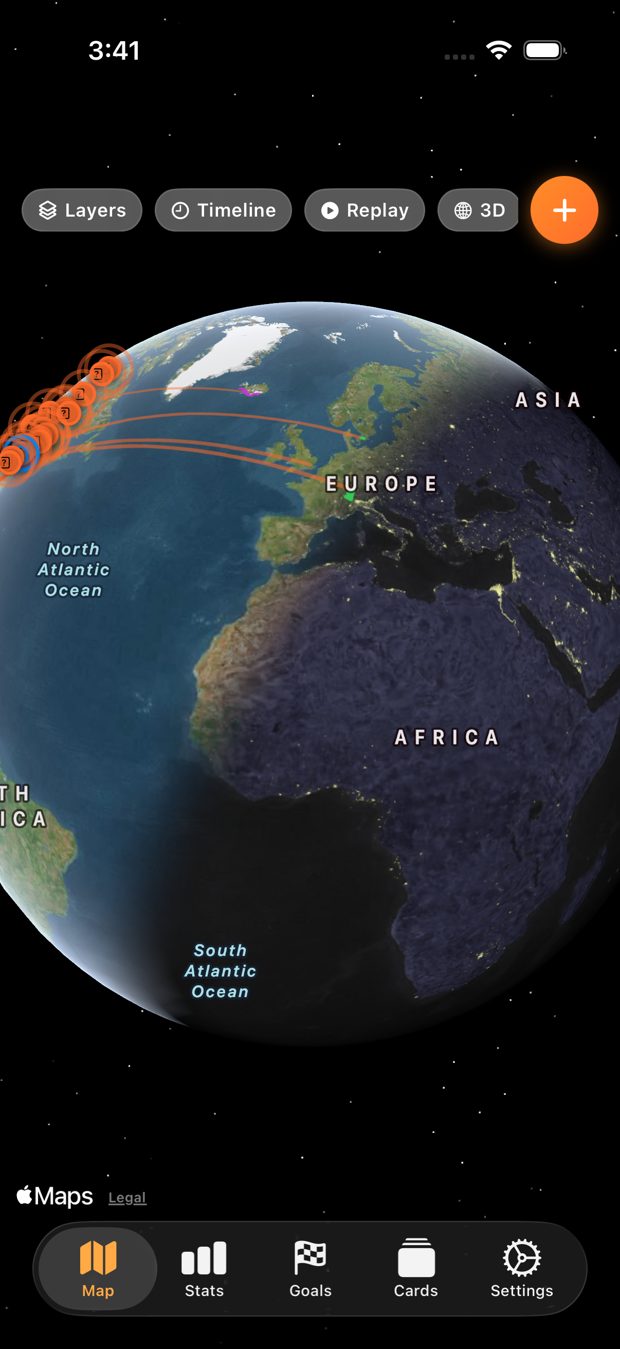 GlobePin 3D globe with flight arcs