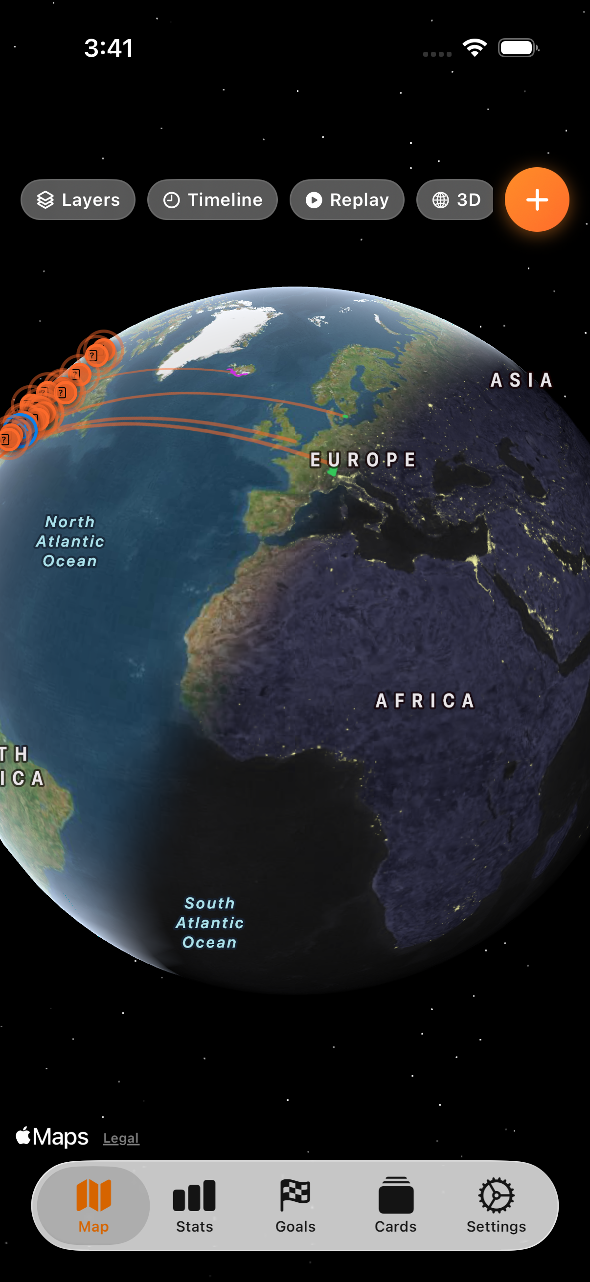 GlobePin dark globe view