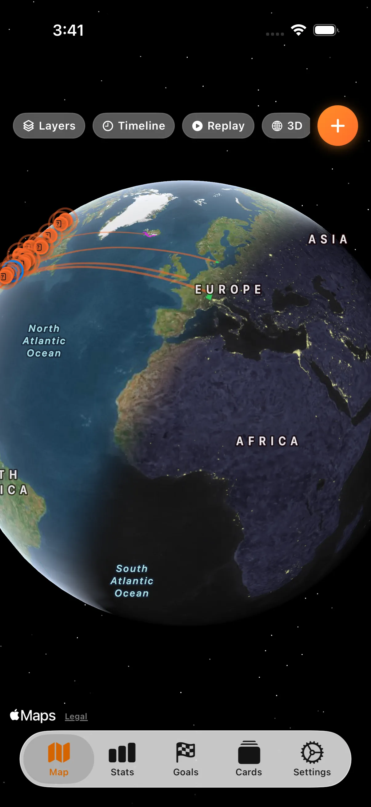 GlobePin dark globe view