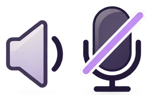 An illustration of a speaker with a sound wave next to a microphone with a line through it