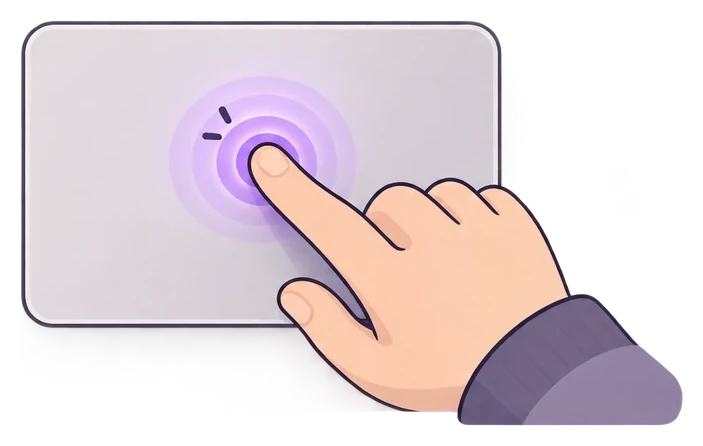 An illustration of a finger pressing a trackpad, with rings spreading from the fingertip